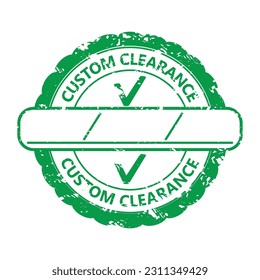 Custom clearance rubber stamp with place for timestamp. Vector illustration. Green old inked stamp, approved watermark, optimization procedure, business massege, post stamp concept, technical seal