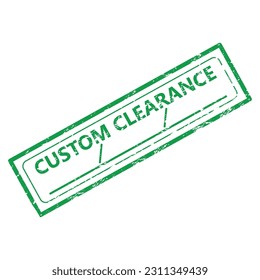 Custom clearance rubber stamp with place for date or signature. Vector illustration. Green grunge rubber, classification clearance, date place, marketing optimization, export control