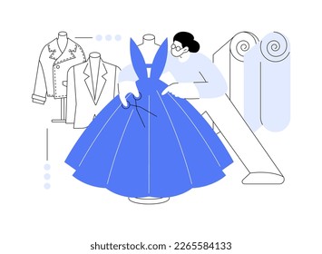 Custom clothing and accessories abstract concept vector illustration. Fashion atelier, tailor machine, order bespoke dress and suit, design studio, hand craft workshop abstract metaphor.