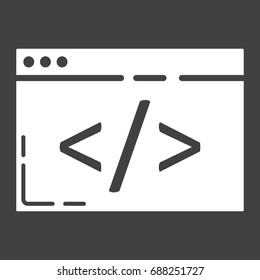 Custom coding glyph icon, seo and development, browser programming sign vector graphics, a solid pattern on a black background, eps 10.