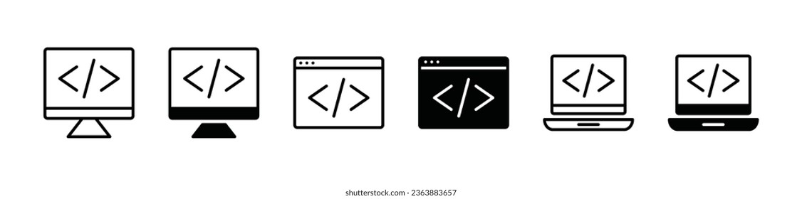 Custom coding icons set in thin line and flat style. Vector illustration
