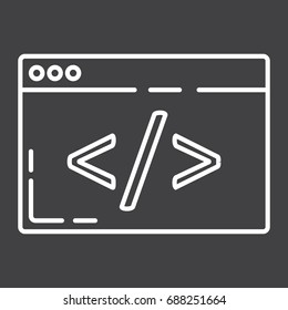 Custom coding line icon, seo and development, browser programming sign vector graphics, a linear pattern on a black background, eps 10.