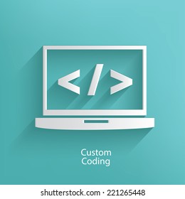 Custom coding symbol on blue background,clean vector