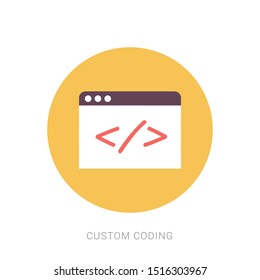 Custom coding symbol on white background,clean vector. Yellow theme concept