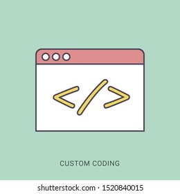 Custom coding symbol on white background,clean vector. solid color with outline concept.