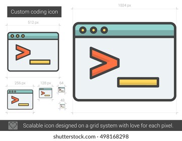 Custom coding vector line icon isolated on white background. Custom coding line icon for infographic, website or app. Scalable icon designed on a grid system.