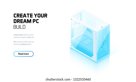 Custom computer case for gaming or workstation, custom building store, colorful glass pc case