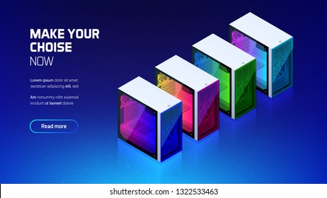 Custom computer case for gaming or workstation, custom building store, colorful glass pc case