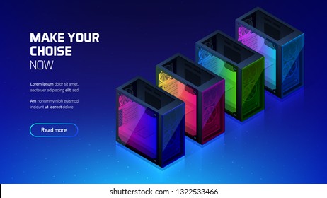 Custom computer case for gaming or workstation, custom building store, colorful glass pc case