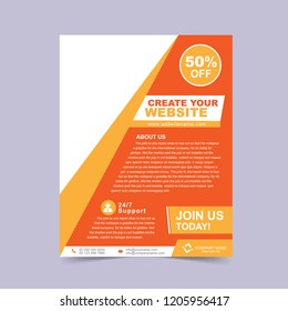 Custom corporate orange flyer template. Vector illustration.