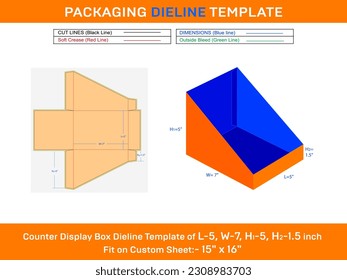 Custom Counter Display Box Dieline Template L 5xW 7xH1 5xH2 1.5 inch