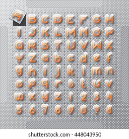 Letra creativa personalizada del alfabeto como fila de las vitaminas coloreadas o pastillas médicas en blister con cubierta transparente y sombras