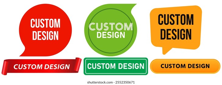 Custom design customized make crafts made built request customer shop workshop stamp colorful badges emblem label sticker banner ribbon bubble speech design icon set collection