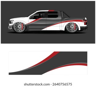Custom designed truck wrap template with red and gray abstract stripes. Perfect for showcasing vehicle graphics.