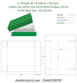 Dieline de duas tampas de caixas de dimensão personalizada, com 3D