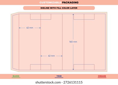 Divisor de dimensões personalizadas insere dieline para design de embalagem com estrutura de caixa forte e layout de impressão prático suportado por linha die para pacotes de produtos organizados