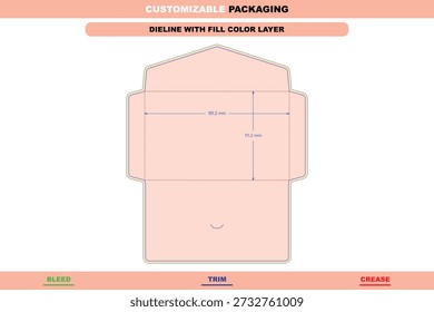 Custom dimensions envelopes dieline with packaging dieline template, envelope cutting design, printable dieline layout, and refined folding envelope dieline for professional packaging