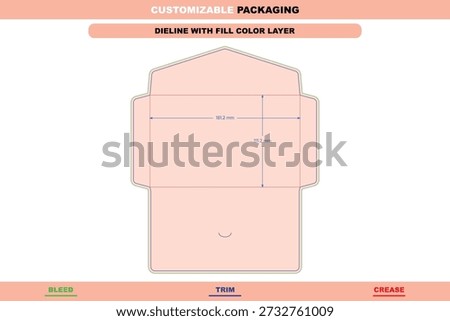 Custom dimensions envelopes dieline with packaging dieline template, envelope cutting design, printable dieline layout, and refined folding envelope dieline for professional packaging
