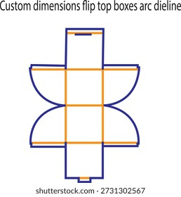 Custom dimensions flip top boxes arc dieline template for gift packaging vector flat blueprint design