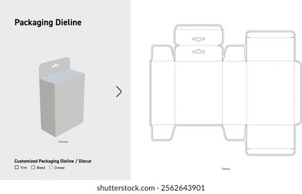 Custom dimensions lock insert boxes hook dieline