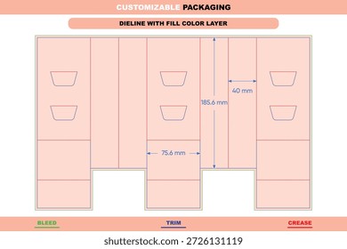 Custom dimensions pastry box divider inserts dieline for bakery packaging design with structured box layout and printing accuracy supported by die line for safe product packs