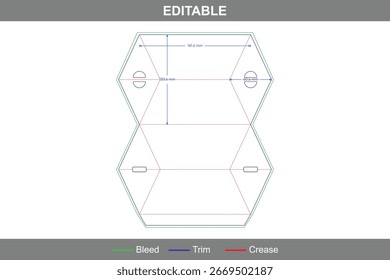 Custom dimensions polygonal pillow box dieline, folding carton template, printable packaging layout, professional box dieline for gifts, candies, and retail use