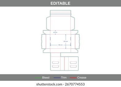Custom dimensions rotary chocolate box dieline with editable vector die line, printable packaging template, folding box layout, and professional chocolate box design
