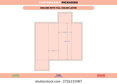 Custom dimensions tuck end box insert dieline for packaging design with functional structure and printing layout supported by die line for secure product pack fitting