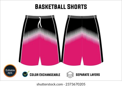 custom editable vector EPS and PNG mockup template front and back views of basketball uniform shorts white background  latest in sports apparel including a blank mesh shorts for your unique needs.