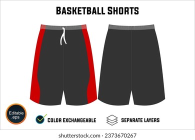 custom editable vector EPS and PNG mockup template front and back views of basketball uniform shorts white background  latest in sports apparel including a blank mesh shorts for your unique needs.