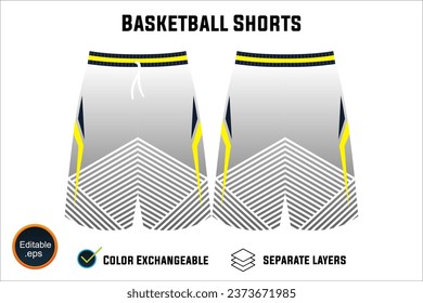 custom editable vector EPS and PNG mockup template front and back views of basketball uniform shorts white background  latest in sports apparel including a blank mesh shorts for your unique needs.