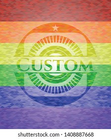 Custom emblem on mosaic background with the colors of the LGBT flag