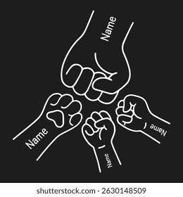 Custom Family Fist Bump Line Art – Dad, Kids, Pet Outline Design