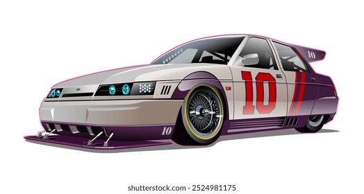 Custom fiction race car concept. Available EPS-10 vector format separated by groups and layers with transparency effects for one-click recolor