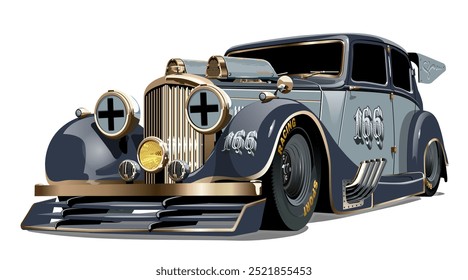 Custom fiction retro race car parapunk style. Available EPS-10 vector format separated by groups and layers with transparency effects for one-click recolor