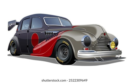 Custom fiction retro race car concept. Available EPS-10 vector format separated by groups and layers with transparency effects for one-click recolor