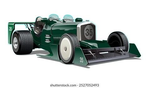 Custom fiction retro race car concept. Available EPS-10 vector format separated by groups and layers with transparency effects for one-click recolor