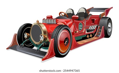 Custom fiction retro race car concept. Available EPS-10 vector format separated by groups and layers with transparency effects for one-click recolor