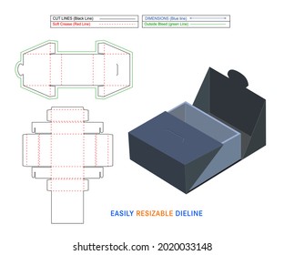 Custom foldable collapsible rigid box and collapsible rigid boxes and dieline template with 3d vector file