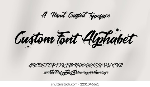 Alfabeto de tipo de letra personalizado. Alfabeto vectorial artesanal. Letras y tipografía para diseños: Logotipo, afiche, embalaje, invitación, etc. El moderno tipo de letra cursiva en un estilo mínimo y sencillo.