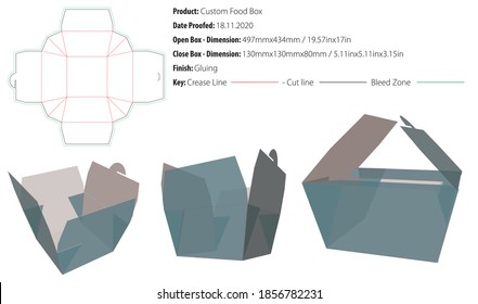 Custom Food Grade Cardboard Paper Hamburger French Fries Packaging Box template gluing - vector