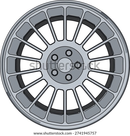Custom forged rim vector illustration with precision detailing and balanced symmetry. Suitable for vehicle modification presentations, auto parts catalogs, and tuning community visuals.