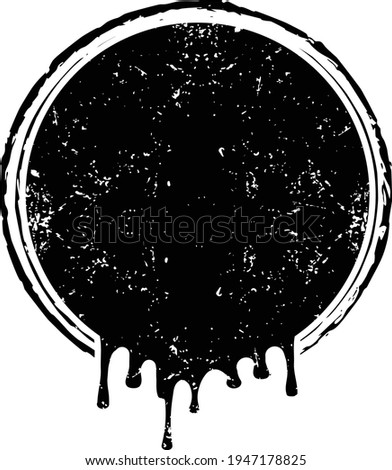 Custom freehand drawn blank dripping ink splat stamp style label or seal in black and white. Vector graphic design. Easy to edit. Editable