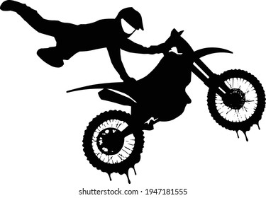 Custom Freehand Drawn Graffiti Silhouette Style Illustration Of Motocross Bike With Rider Flying Through The Air Doing A Seat Grab Trick. Vector Graphic Design.