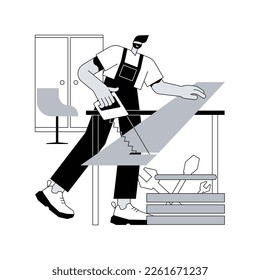 Ilustración vectorial de concepto abstracto de mobiliario personalizado. Muebles a medida, compras en línea de productos hechos a mano, manufactura artesanal, carpintería personalizada, clientes esbozan metáfora abstracta.