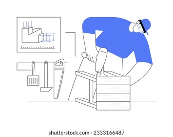 Custom furniture abstract concept vector illustration. Professional carpenter with a drill makes a custom chair, furniture creator, repair service, interior design industry abstract metaphor.