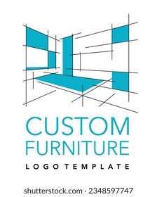 Custom Furniture logo template - creative perspective view - isolated vector emblem. Vector illustration