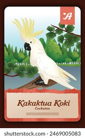 Custom game card with indonesian Cockatoo endemic animals illustration