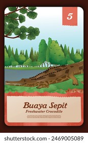 Custom game card with indonesian Crocodile endemic animals illustration