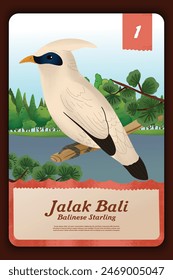Custom game card with indonesian endemic animals Starling illustration